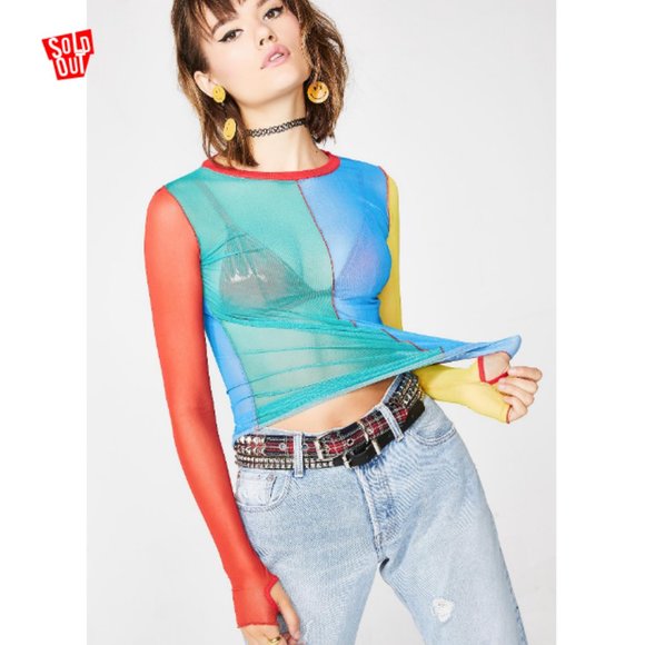 Dolls Kill Tops - Current Mood Primary Instincts Colorblock top